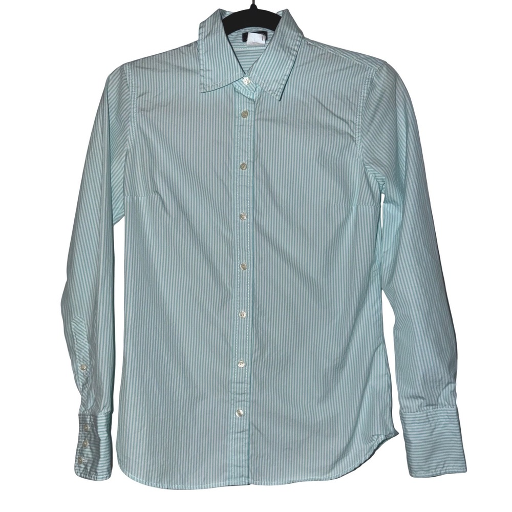 J Crew Striped Button Down Shirt Light Blue White Cotton Womens XS